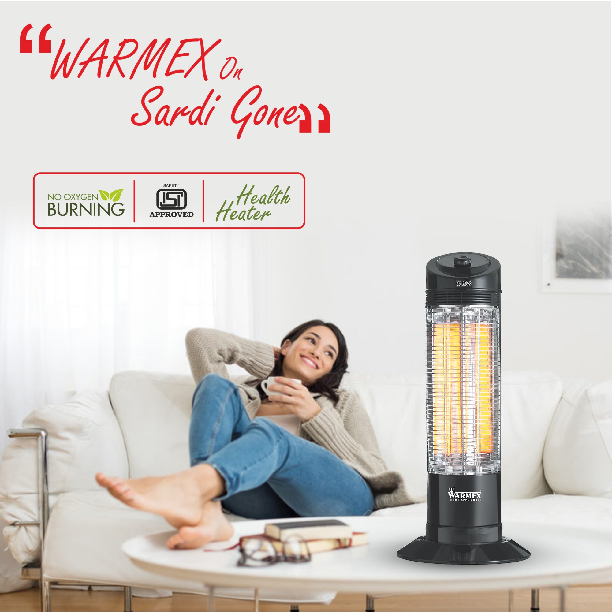 Warmex 600/1200 Watts Room Heater with 2 carbon elements & Overheat protection Black (RAPID)