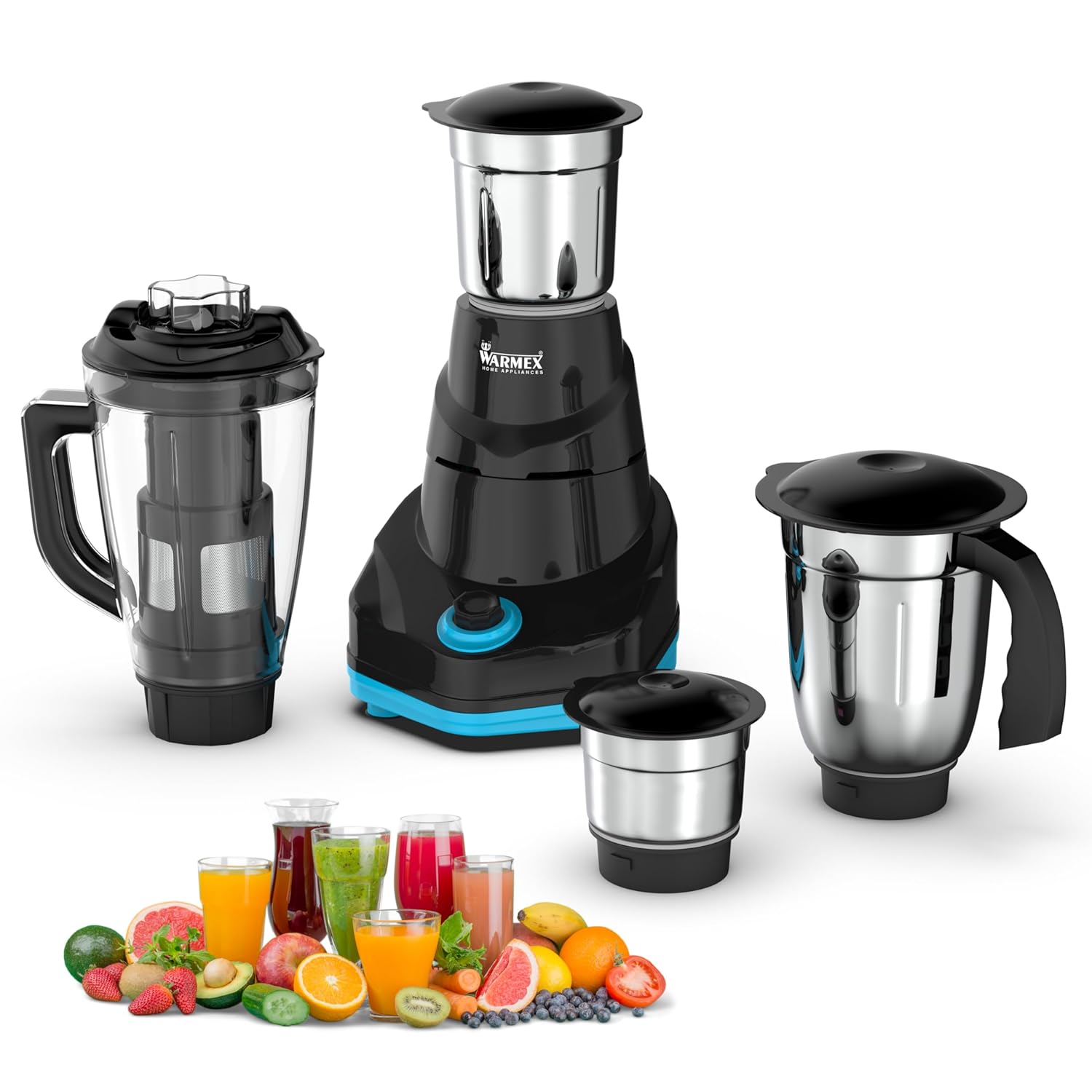 Warmex Mixer Grinder 750 Watt with 4 Jars | 3 Stainless Steel Multipurpose Jars + 1 Juicer Jar | ABS Body | 3 speed settings for perfect grinding & blending | 2 Year Warranty by Warmex warmexhomeappliances