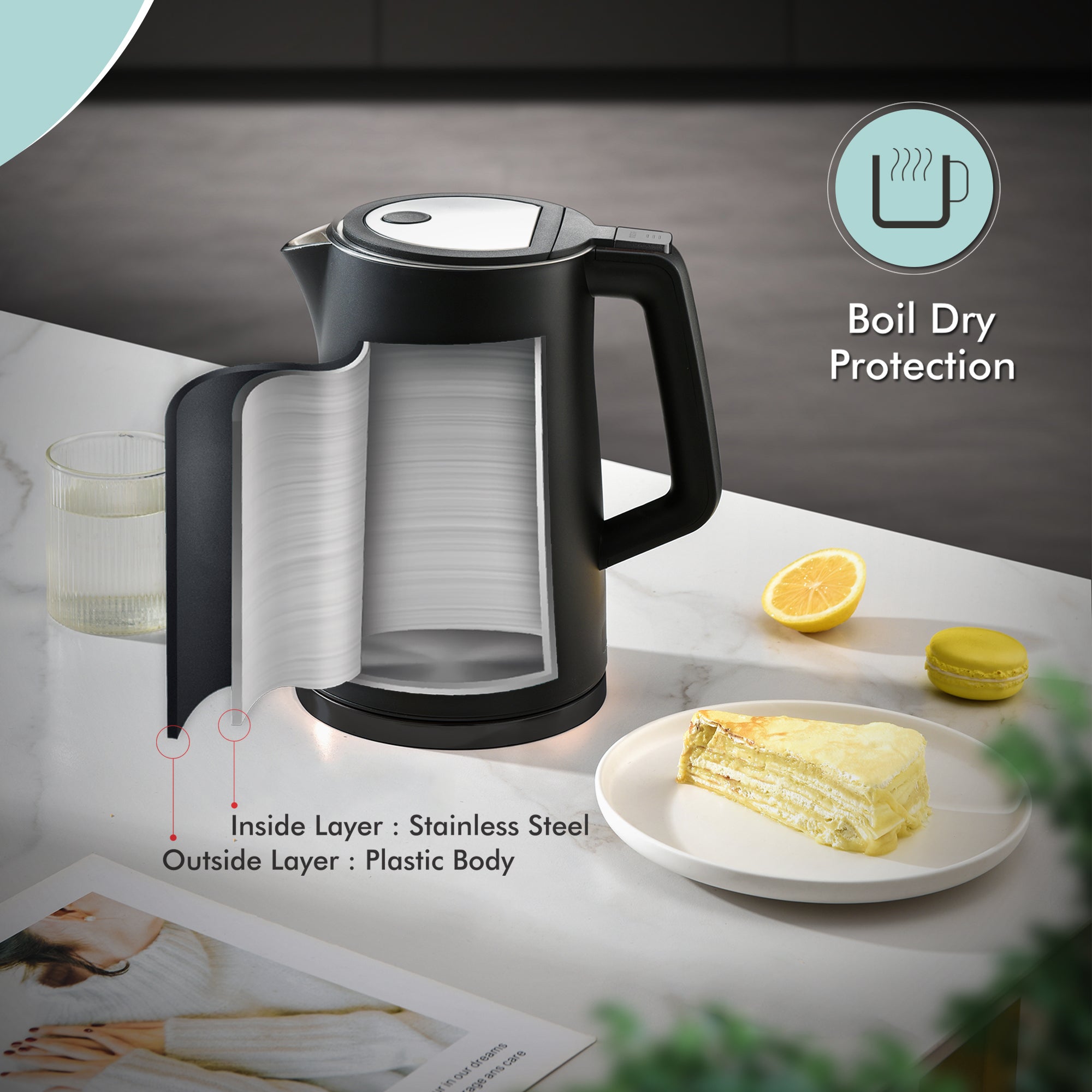 Warmex Premium Electric Kettle | 1.7 Ltr Double Wall | Cool touch feature | Touch Sensitive Panel | 1500 Watts | Digital Display | Auto shut-off (Black) warmexhomeappliances