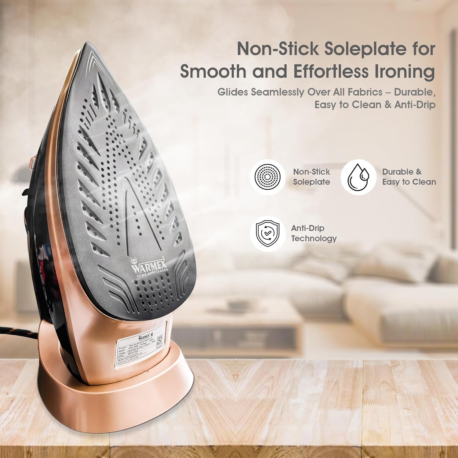 Warmex 2000 Watts No knob Electric Steam Iron for Clothes with 280 ml Water Tank Spray & Auto Smart Temperature Control & No Burn Press, 3 Ways Auto Shut Off, Sensor Function | 2 Year Warranty warmexhomeappliances