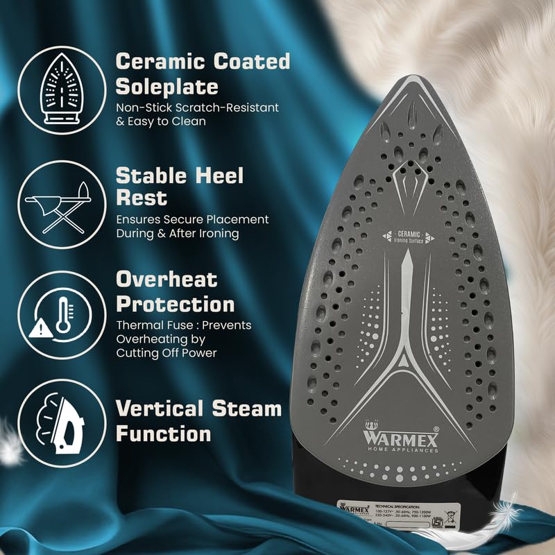 Warmex Travel Steam Iron for Clothes 1100W with Foladable Handle, Horizontal & Vertical Steaming Press | 2 Steam Setting Wet And Dry Adjustable Temperature | 2 warmexhomeappliances