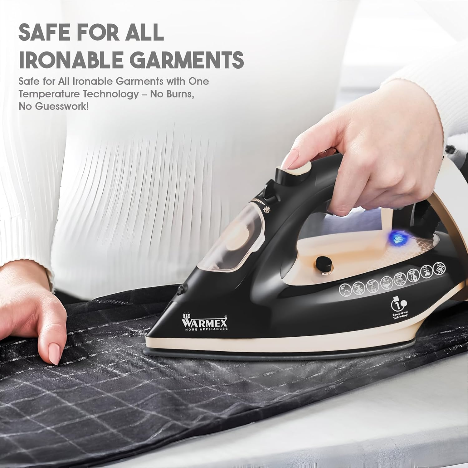 Warmex 2000 Watts No knob Electric Steam Iron for Clothes with 280 ml Water Tank Spray & Auto Smart Temperature Control & No Burn Press, 3 Ways Auto Shut Off, Sensor Function | 2 Year Warranty warmexhomeappliances