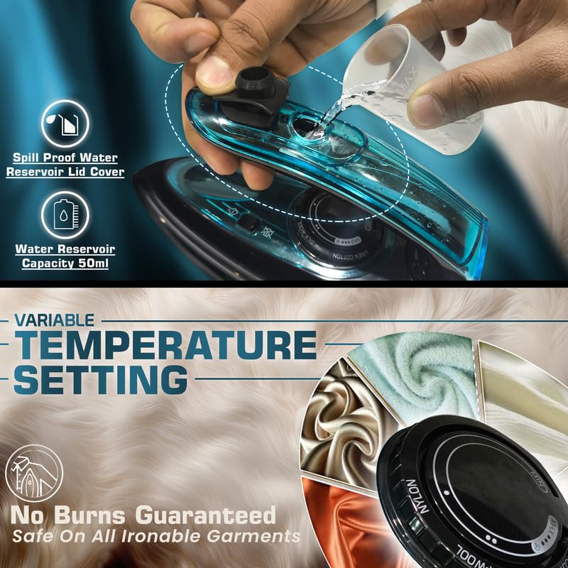 Warmex Travel Steam Iron for Clothes 1100W with Foladable Handle, Horizontal & Vertical Steaming Press | 2 Steam Setting Wet And Dry Adjustable Temperature | 2 warmexhomeappliances