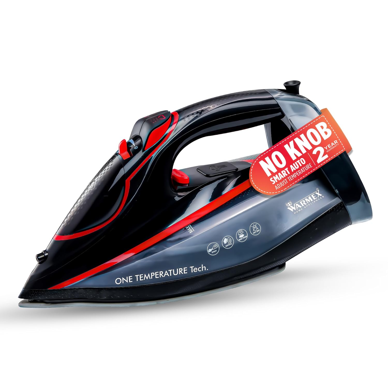 Warmex No knob Steam Iron Press Steamer for Clothes, 360 ml Water Tank, 2200 Watts Auto Smart Temperature Control, No Burn Press, 3 Ways Auto Shut Off, Sensor Function | 2 Year Warranty | OTSI-2200 warmexhomeappliances