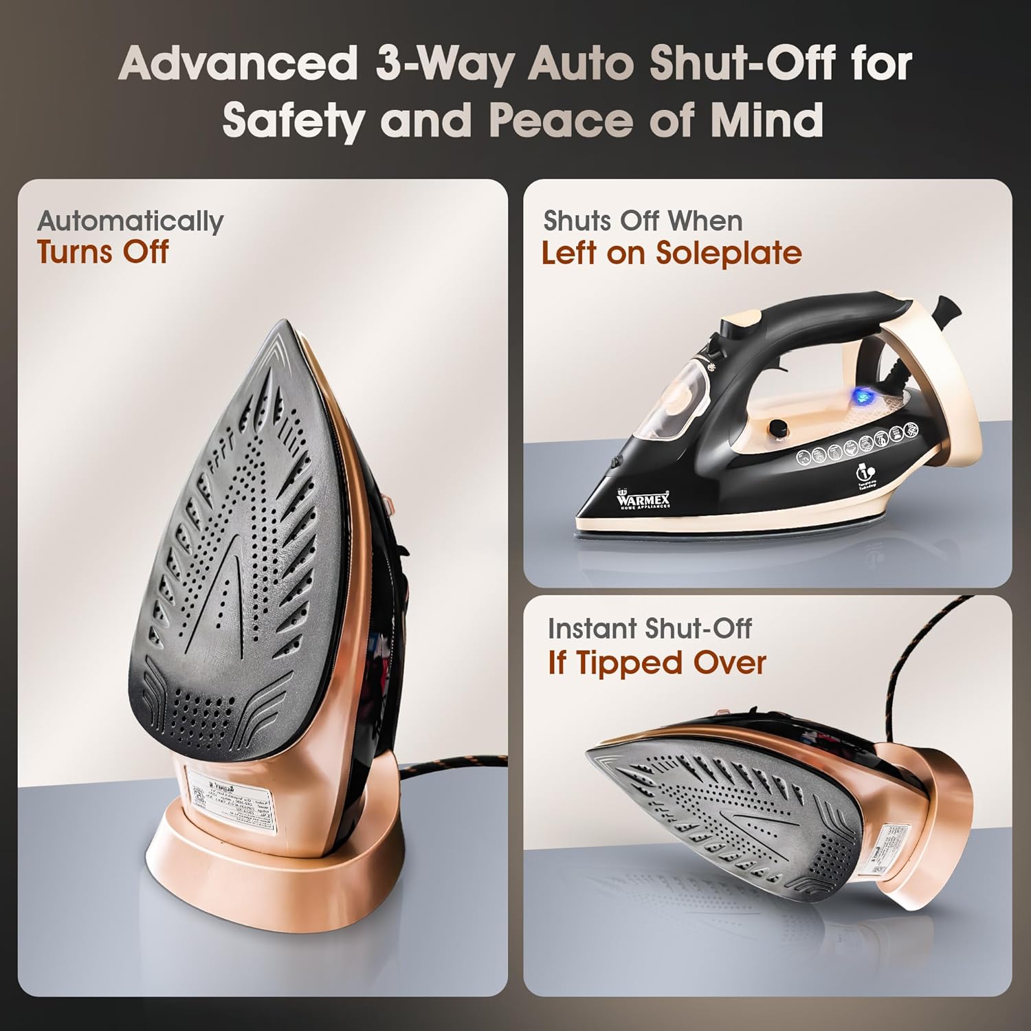 Warmex 2000 Watts No knob Electric Steam Iron for Clothes with 280 ml Water Tank Spray & Auto Smart Temperature Control & No Burn Press, 3 Ways Auto Shut Off, Sensor Function | 2 Year Warranty warmexhomeappliances