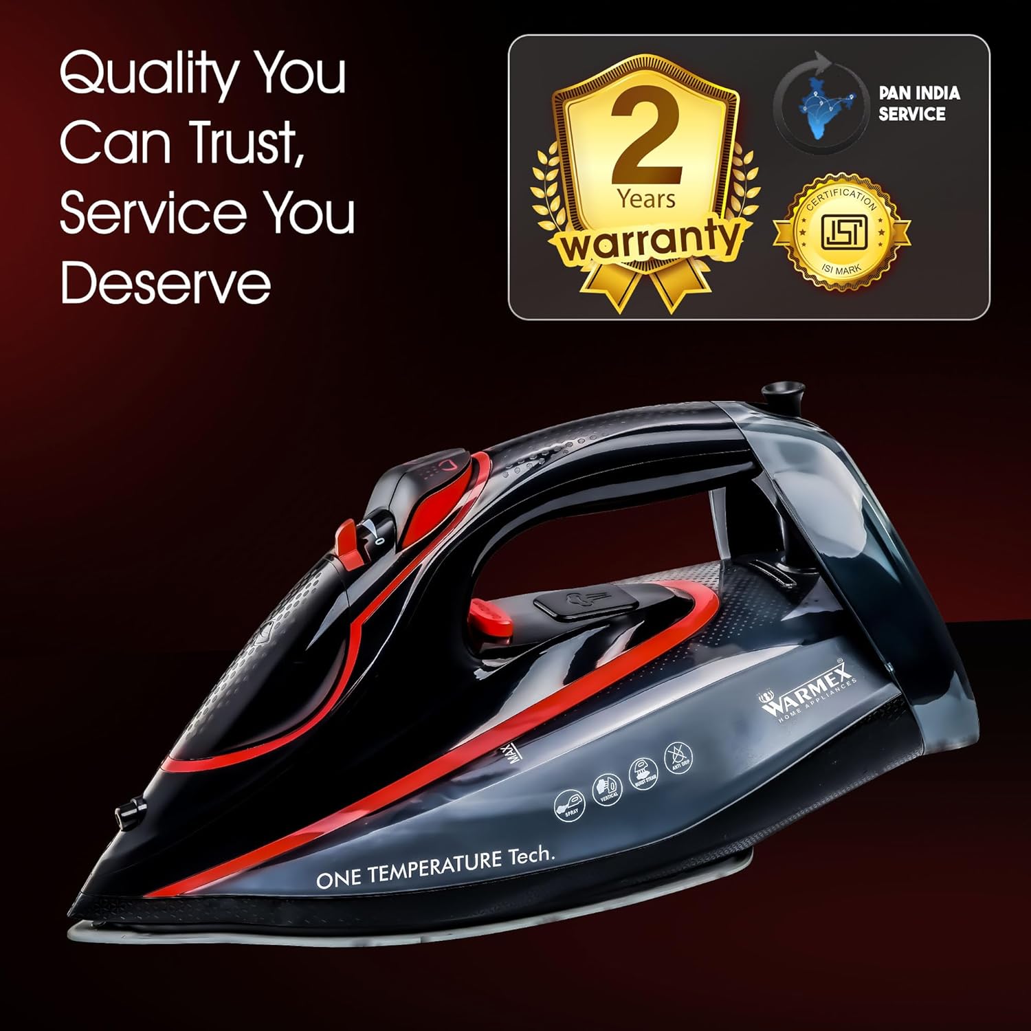 Warmex No knob Steam Iron Press Steamer for Clothes, 360 ml Water Tank, 2200 Watts Auto Smart Temperature Control, No Burn Press, 3 Ways Auto Shut Off, Sensor Function | 2 Year Warranty | OTSI-2200 warmexhomeappliances