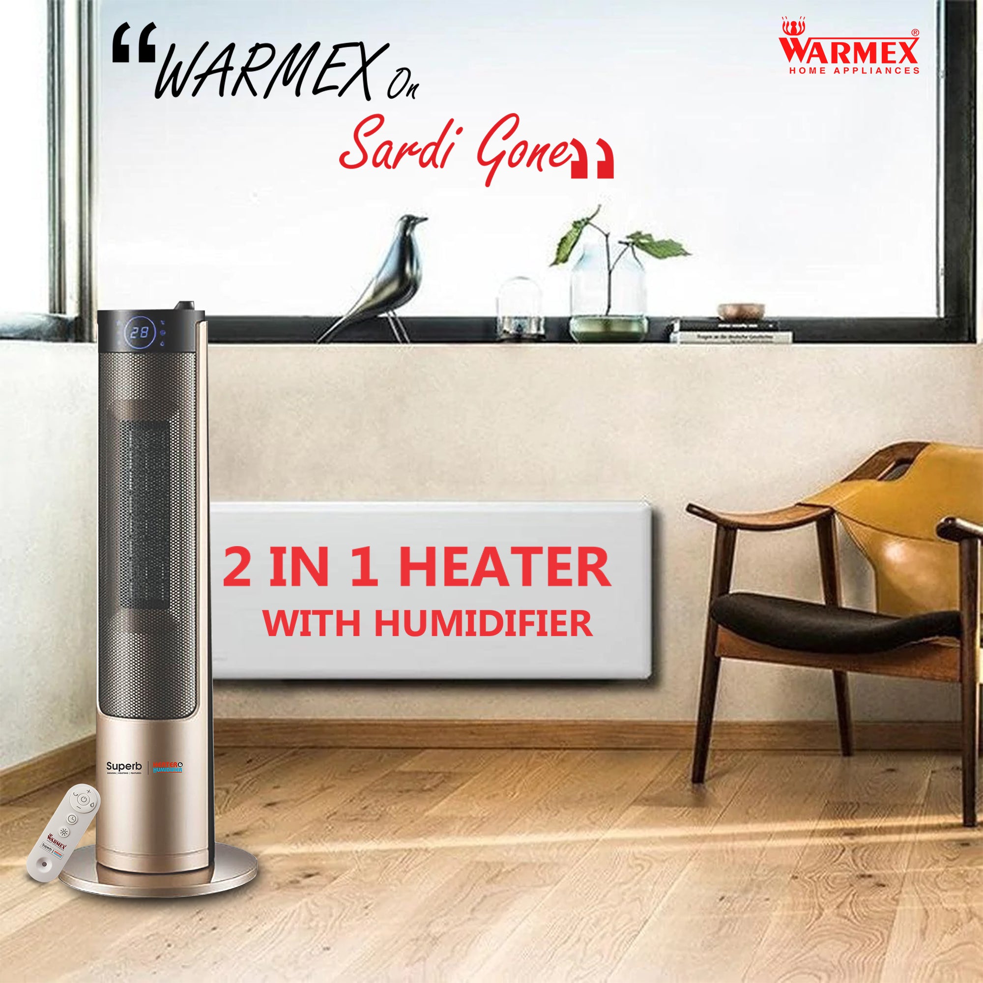 Warmex 1300/2000 Watts PTC Room Heater & Humidifier (JUNIOR CERA H₂O)
