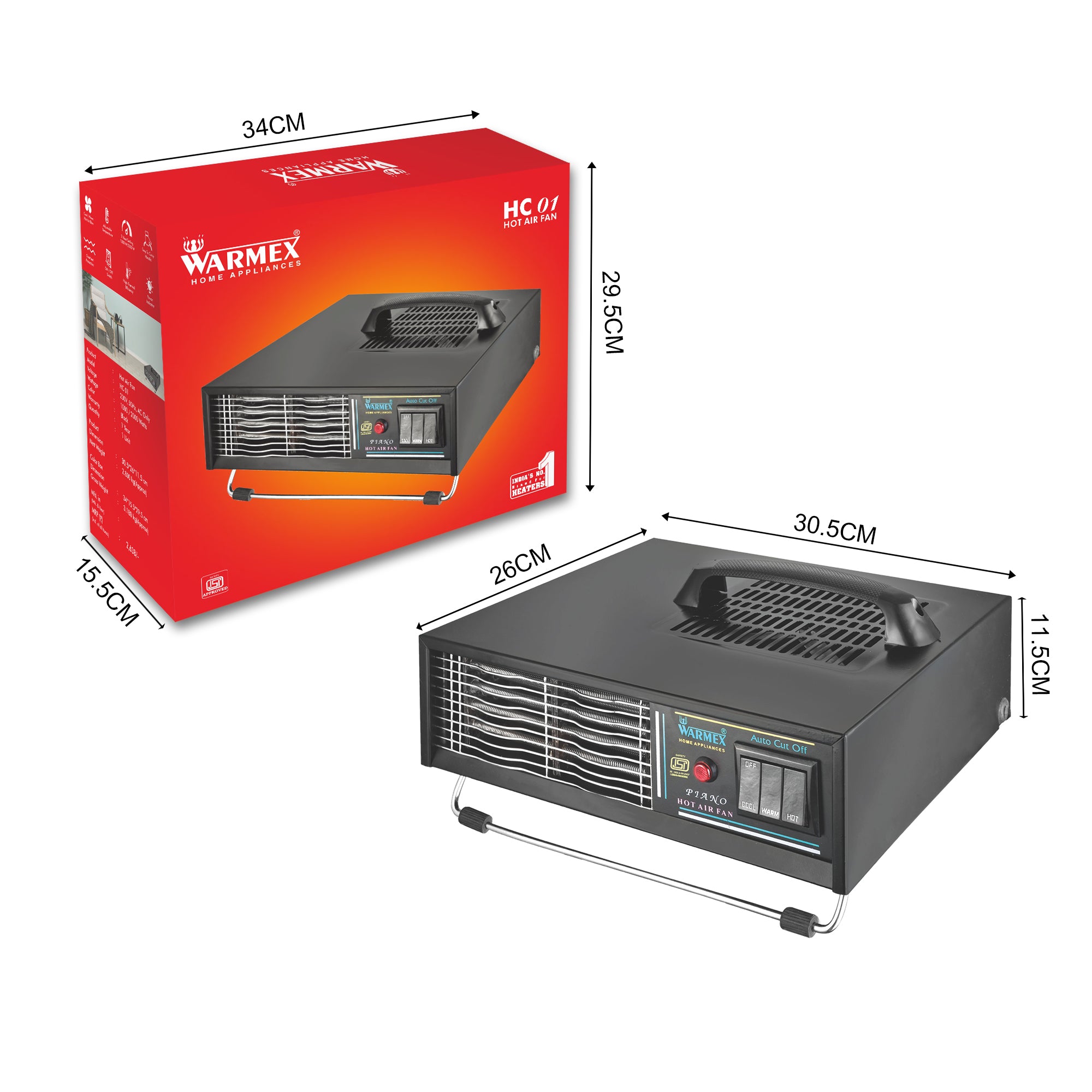 Warmex 1000/2000 Watts FAN HEATERS HC 01 (BLACK)