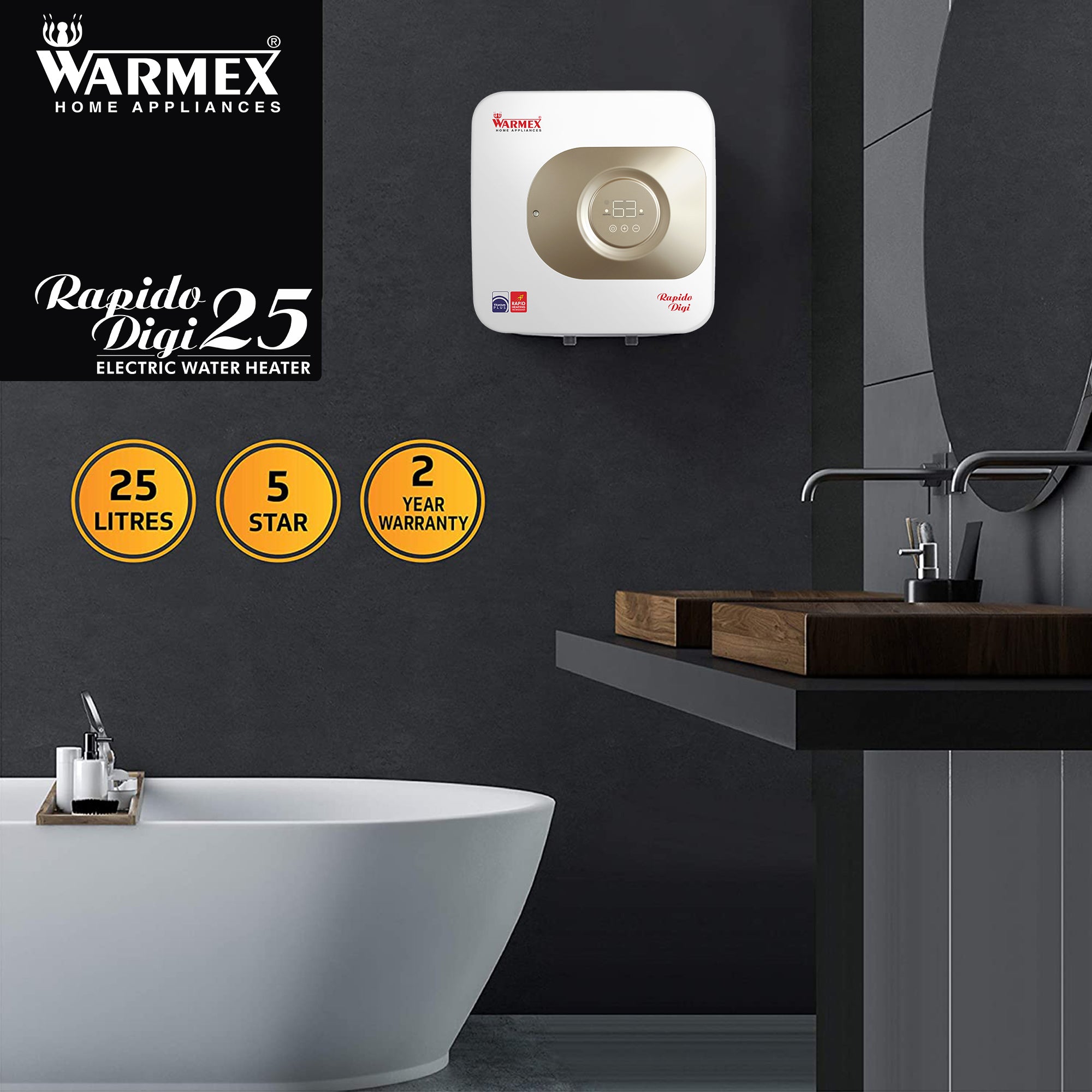 WARMEX STORAGE ELECTRIC WATER HEATER - HIGH PRESSURE (DIGITAL) RAPIDO DIGI 25 warmexhomeappliances2