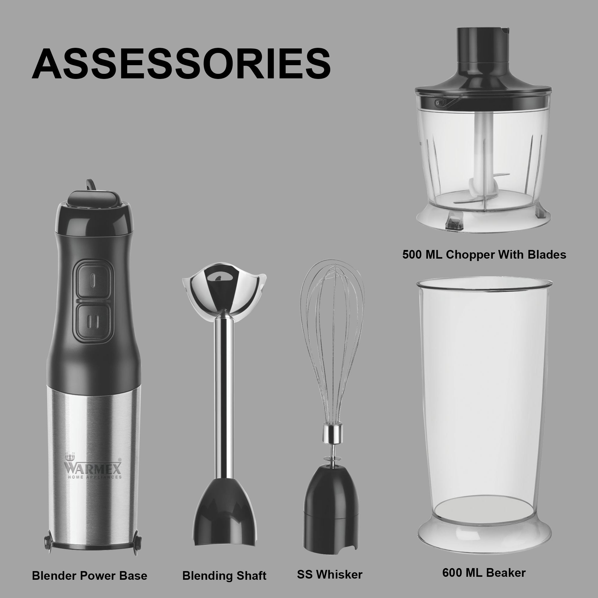 Warmex 800 Watts Electric Hand Blender with 500/600 ML Capacity