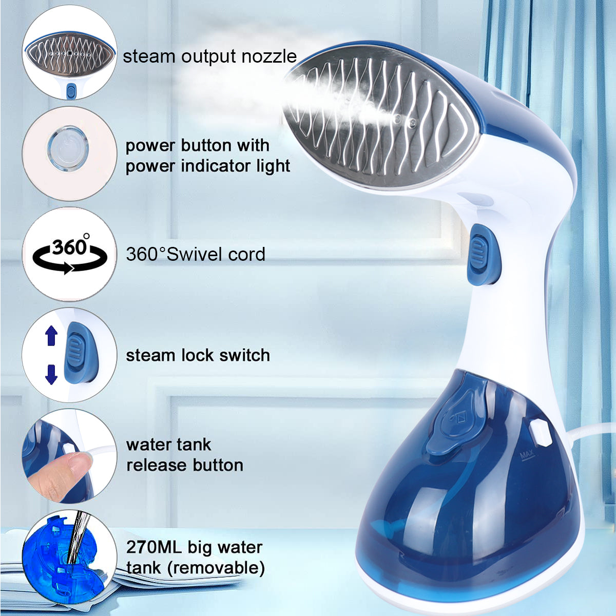 Warmex 1300 Watts Garment Steamer 270 ml tank || Auto shutoff || Horizontal & Vertical Ironing (NIAGARA +) warmexhomeappliances