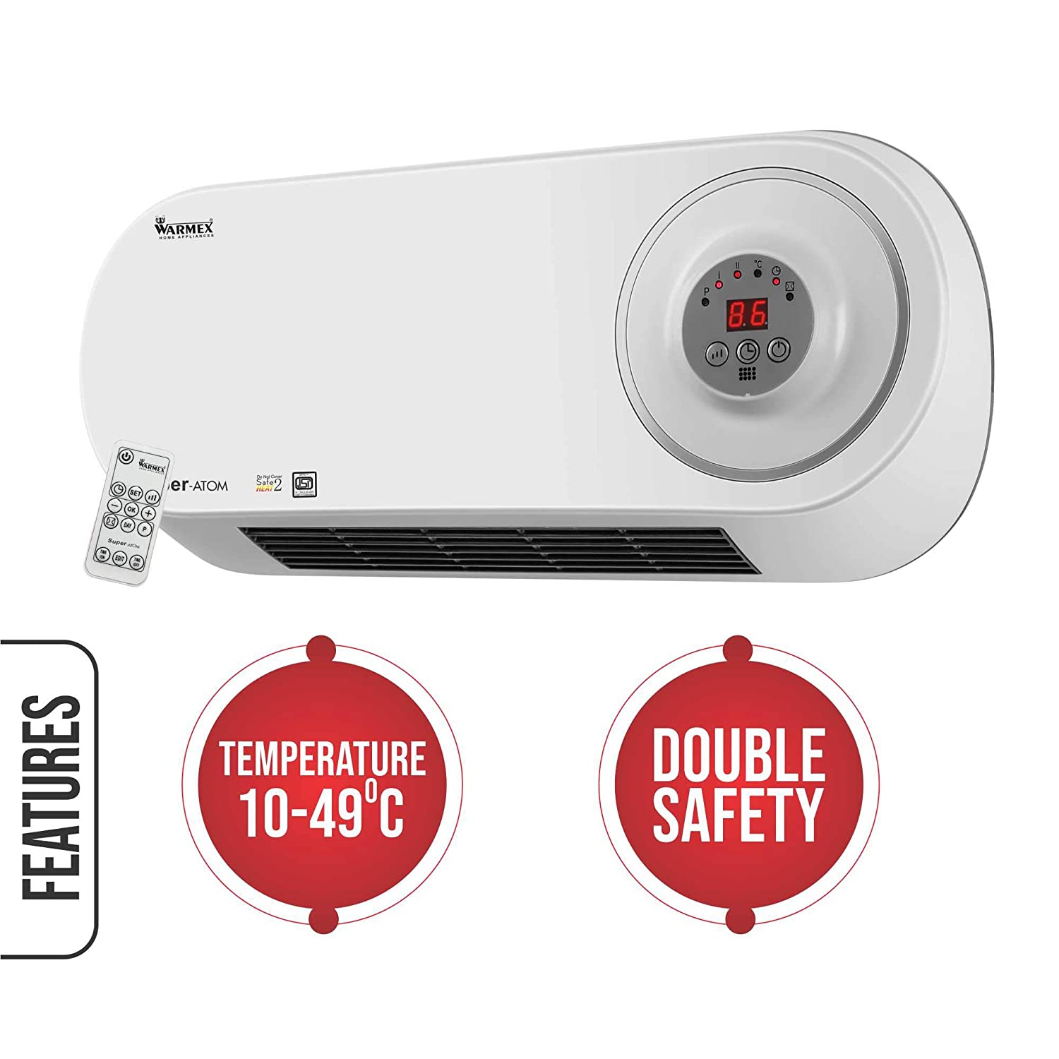 Warmex 1000/2000 Watts Wall Mount PTC Heater Atom with Remote