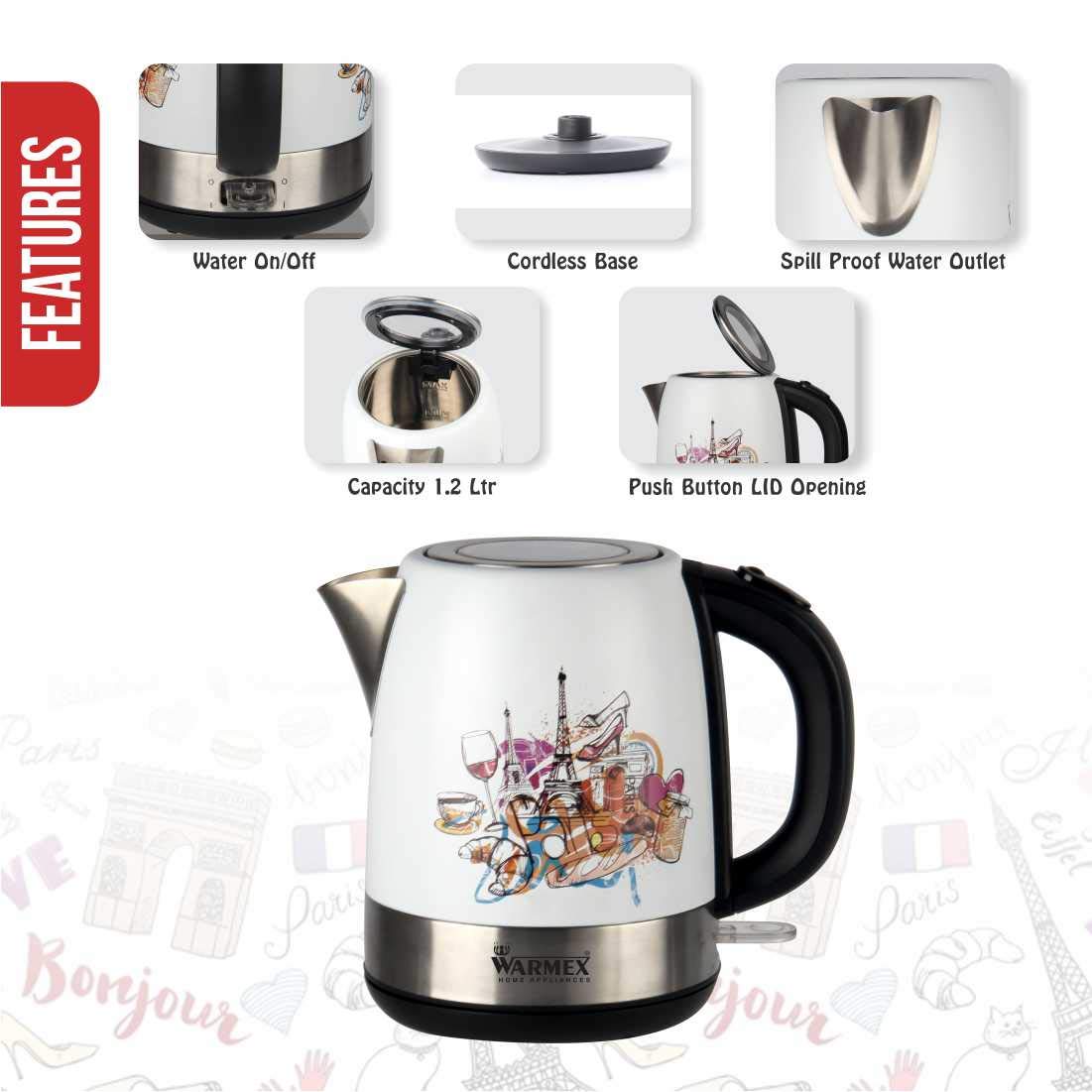 ELECTRIC KETTLE BONJOUR COLOR: WHITE & SS warmexhomeappliances2