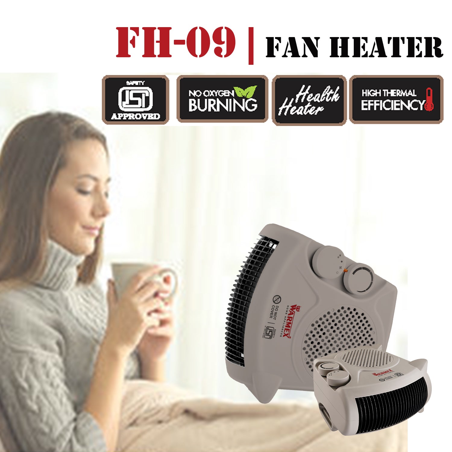 Warmex 1000/2000 Watts FH-09 Room heater with dual Placement (Beige Colour)