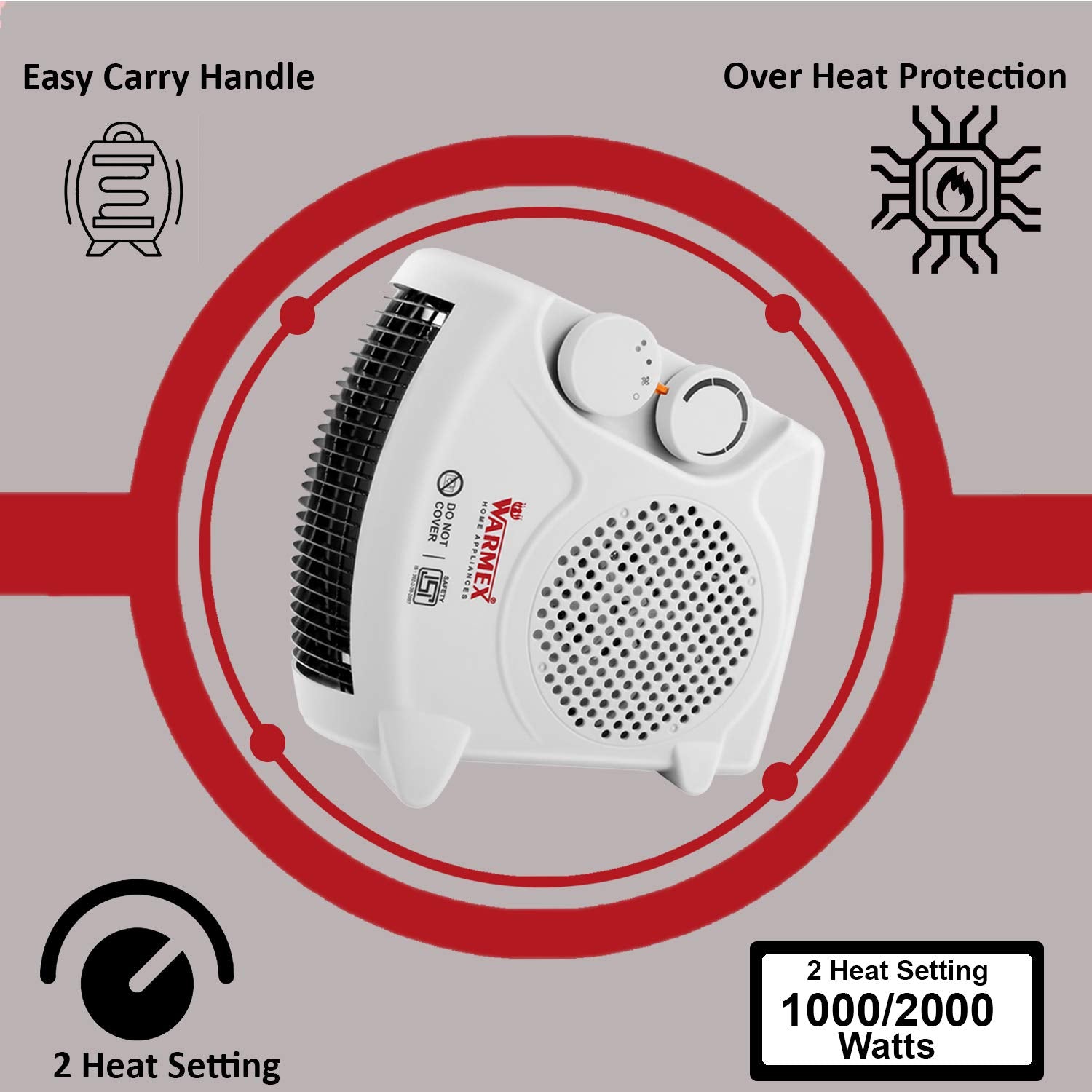 Warmex 1000 Watts FAN HEATER (FH 09) with Dual Placement Color: White