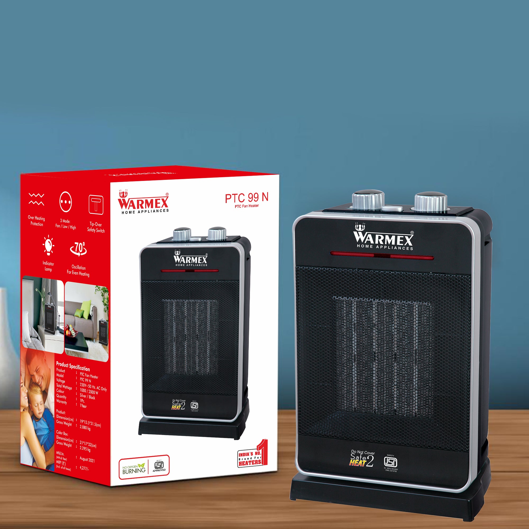 Warmex PTC Electric Room Heater for Home Heat Settings: 1000