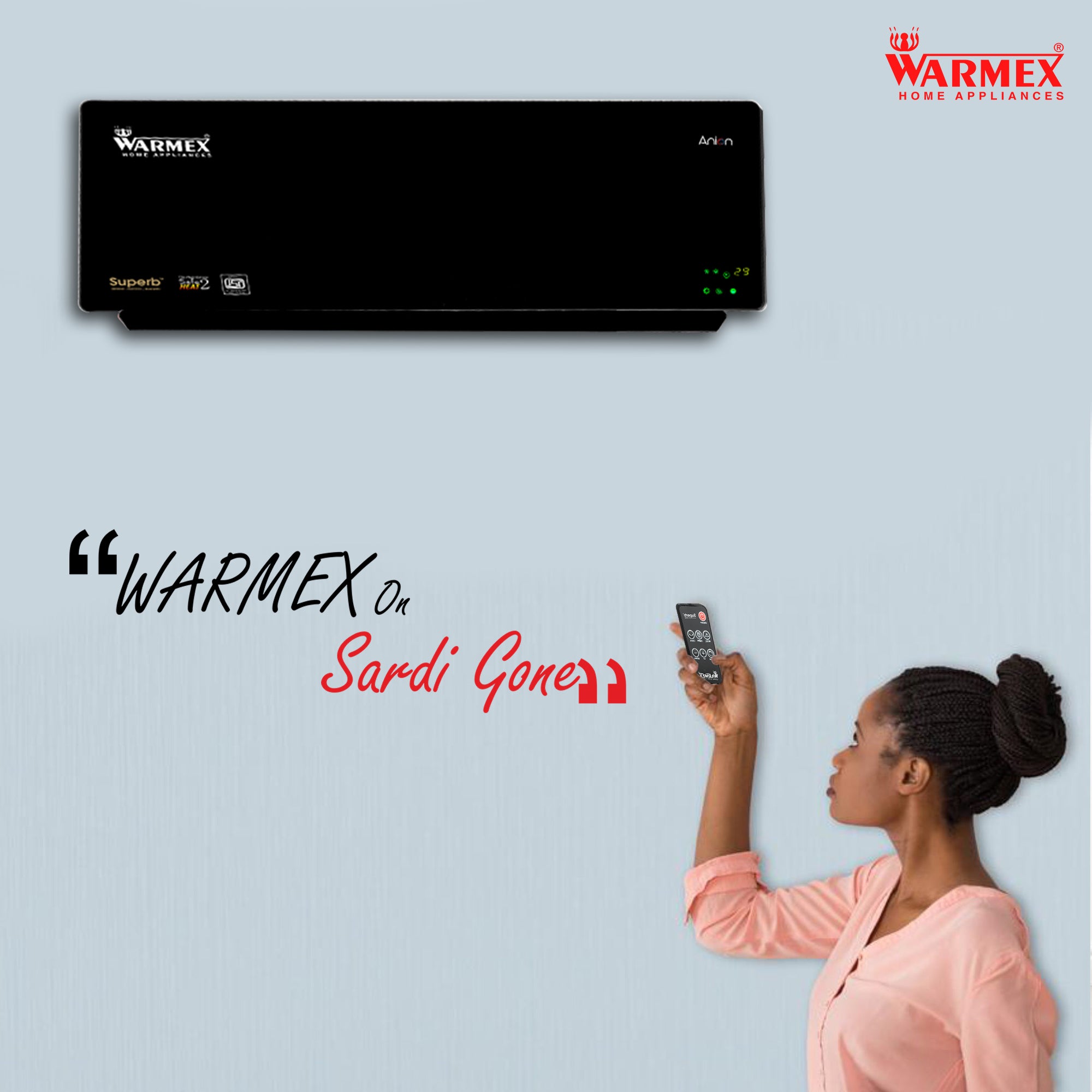 Warmex 1000/2000 वॉट PTC वॉल माउंट हीटर (शानदार WM: काला)