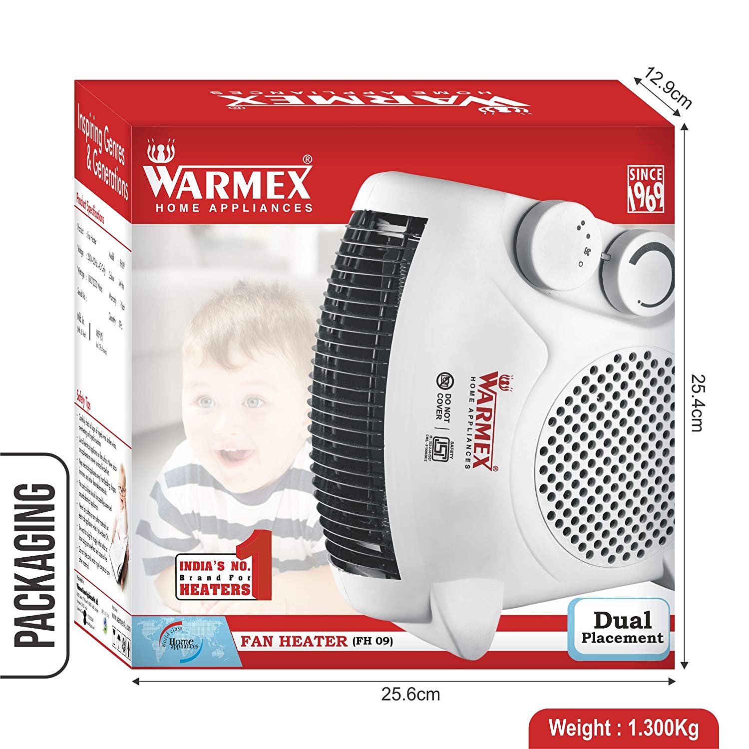 Warmex 1000 Watts FAN HEATER (FH 09) with Dual Placement Color: White