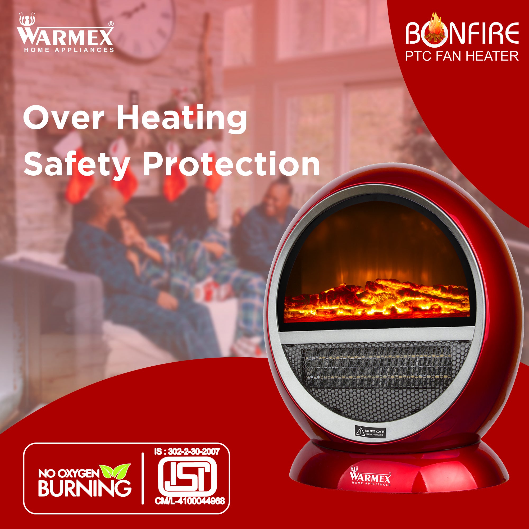 Warmex 750/1500 Watts Room Heater BONFIRE (RED & SILVER)