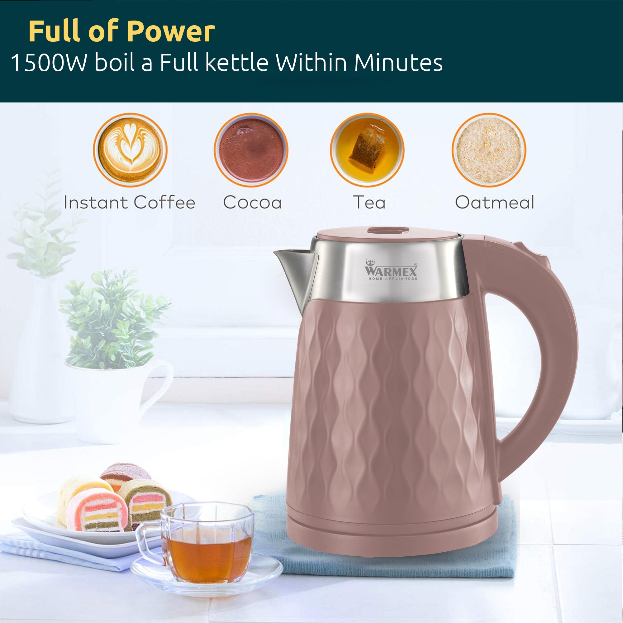Warmex 1.8 Ltr ELECTRIC KETTLE BOIL & SERVE 09 (BROWN)
